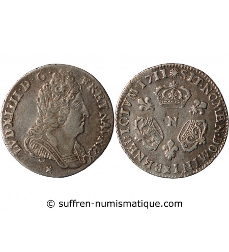 LOUIS XIV - 1/10 ECU AUX 3 COURONNES 1711 N MONTPELLIER