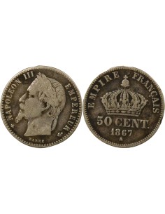 Napoléon III Tête Laurée 50 centimes Argent 1867 A - Paris