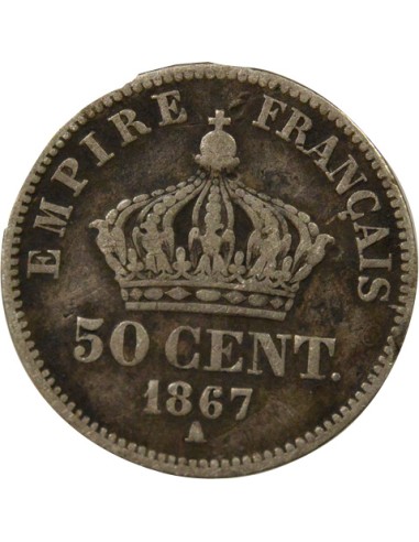 Napoléon III Tête Laurée 50 centimes Argent 1867 A - Paris