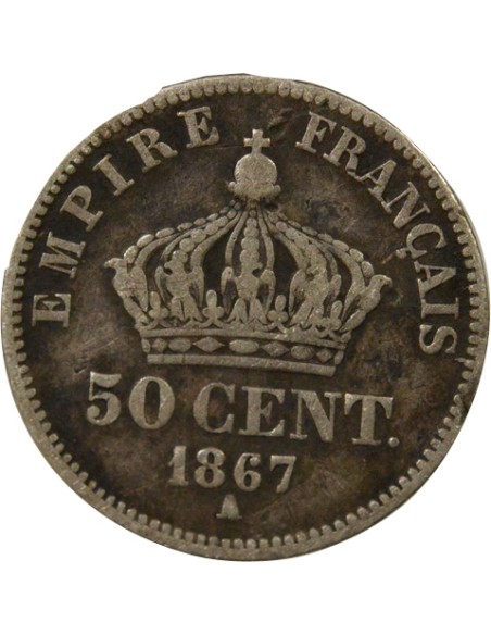 Napoléon III Tête Laurée 50 centimes Argent 1867 A - Paris