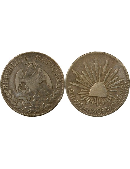 Mexique 2 Reales Argent - 1847 Zs Zacatecas OM Argent 1847 Zs Zacatecas