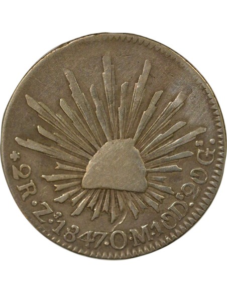 Mexique 2 Reales Argent - 1847 Zs Zacatecas OM Argent 1847 Zs Zacatecas