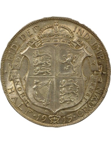 Grande Bretagne George V, Roi d'Angleterre, Empereur des Indes 1e Portrait 1/2 crown Argent 1915 Londres