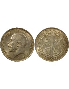 Grande Bretagne George V, Roi d'Angleterre, Empereur des Indes 1e Portrait 1/2 crown Argent 1915 Londres