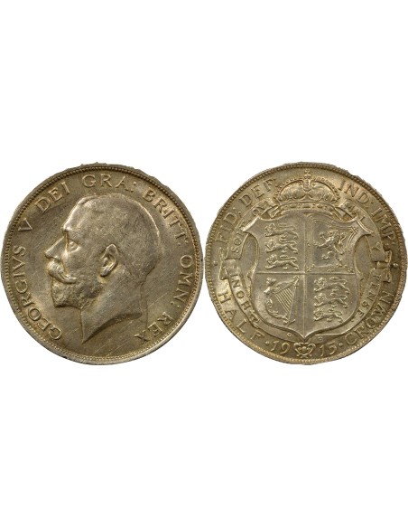 Grande Bretagne George V, Roi d'Angleterre, Empereur des Indes 1e Portrait 1/2 crown Argent 1915 Londres