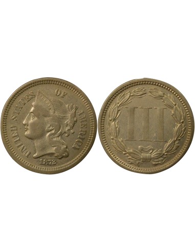 USA Coronet Head 3 cents Cuivre-Nickel 1872 Philadelphie