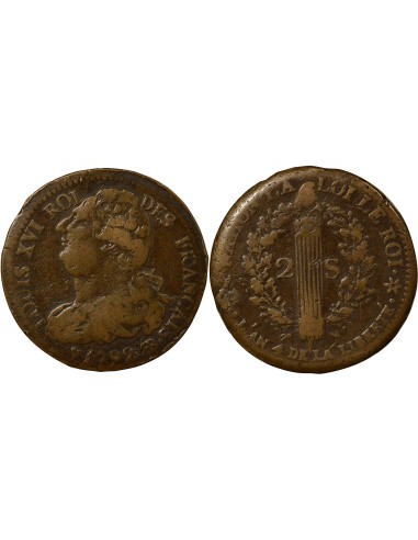 Louis XVI au Faisceau 2 sols Cuivre 1792 BB Strasbourg
