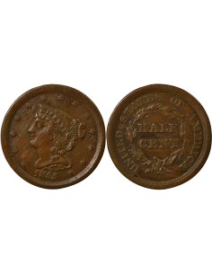 Etats Unis d'Amérique Braided Hair 1/2 cent Cuivre 1855 Philadelphie