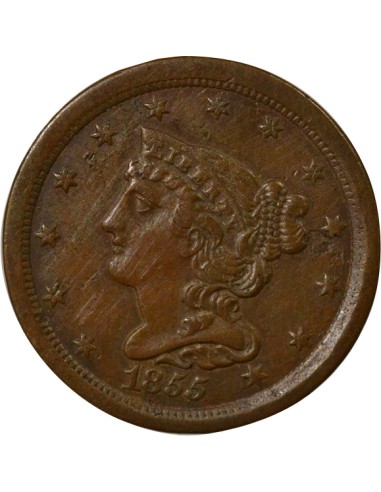 Etats Unis d'Amérique Braided Hair 1/2 cent Cuivre 1855 Philadelphie