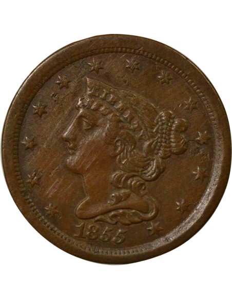 Etats Unis d'Amérique Braided Hair 1/2 cent Cuivre 1855 Philadelphie