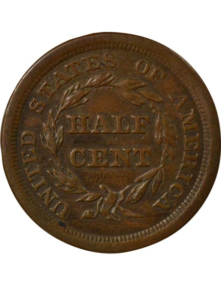 Etats Unis d'Amérique Braided Hair 1/2 cent Cuivre 1855 Philadelphie