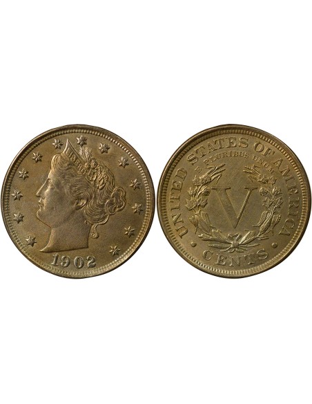 USA Liberté 5 cents Cuivre-Nickel 1902 Philadelphie