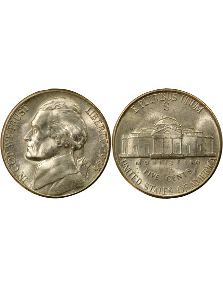 USA Jefferson 5 cents Billon 1945 S - San Francisco