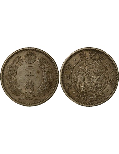 Japon Meiji Dragon 20 sen Argent An 38 (1905)
