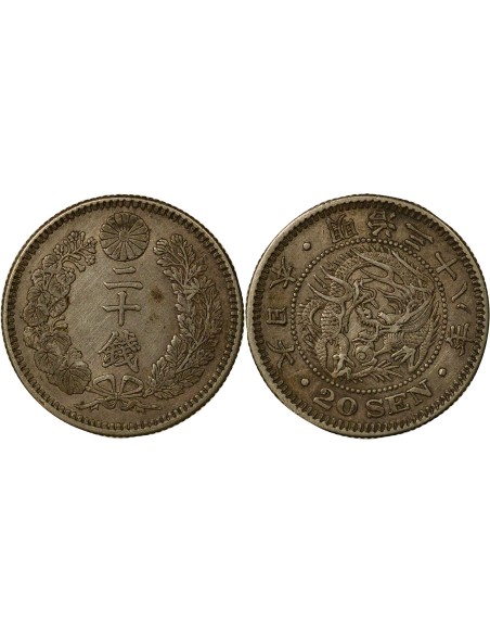 Japon Meiji Dragon 20 sen Argent An 38 (1905)
