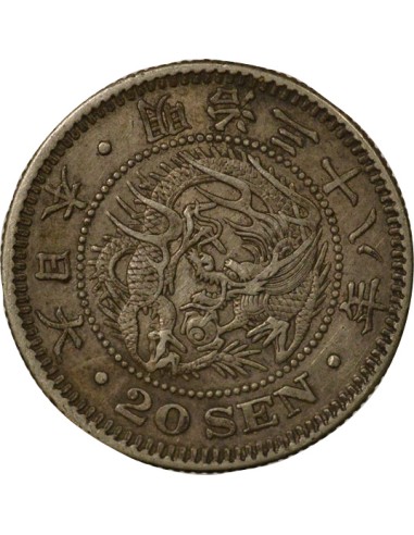 Japon Meiji Dragon 20 sen Argent An 38 (1905)