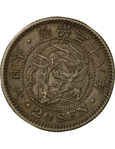 Japon Meiji Dragon 20 sen Argent An 38 (1905)
