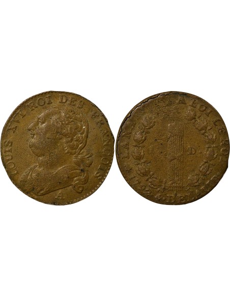 Louis XVI au Faisceau 12 deniers Cuivre 1792 A - Paris