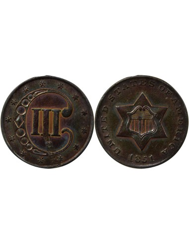 USA 1e Type 3 cents Argent 1851 Philadelphie