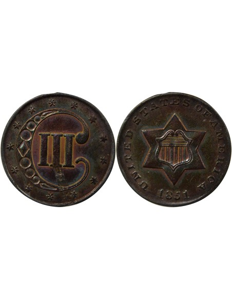 USA 1e Type 3 cents Argent 1851 Philadelphie