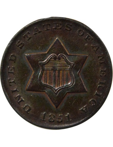 USA 1e Type 3 cents Argent 1851 Philadelphie