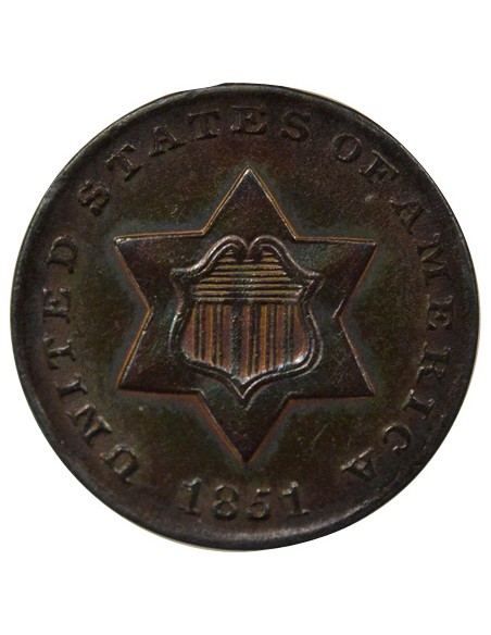 USA 1e Type 3 cents Argent 1851 Philadelphie