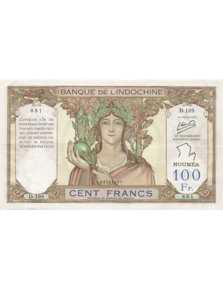 Nle Calédonie 100 Francs - ND (1957) - P.42d 100 francs 1957
