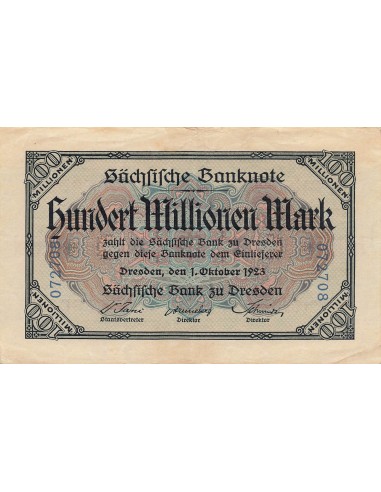 Allemagne 100 Millions de Mark - Dresde - 01-10-1923 - P.S965 100 million de mark 1923