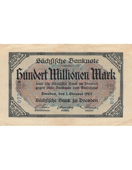 Allemagne 100 Millions de Mark - Dresde - 01-10-1923 - P.S965 100 million de mark 1923