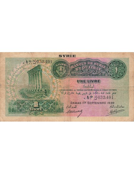 Syrie 1 Livre - 01-09-1939 - P.40 1 livre 1939