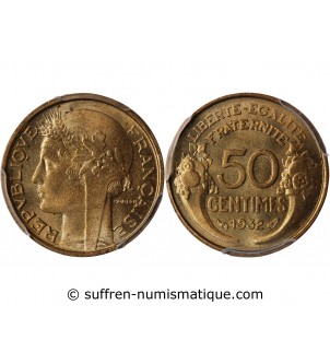 MORLON - 50 CENTIMES 1932 "variété 9 ouvert avec raisin" PCGS MS65﻿