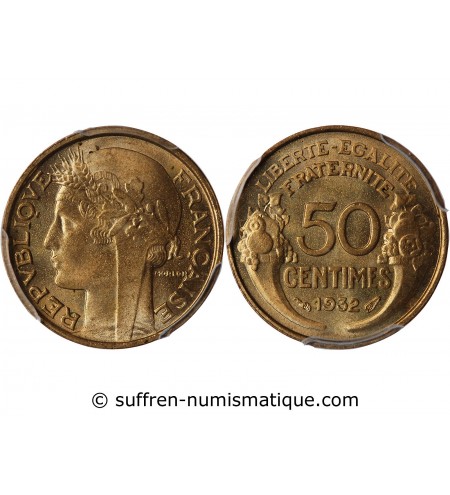MORLON - 50 CENTIMES 1932 "variété 9 ouvert avec raisin" PCGS MS65﻿