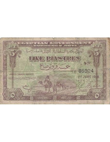Egypte 5 Piastres - 01-06-1918 - P.162 5 piastres 1918