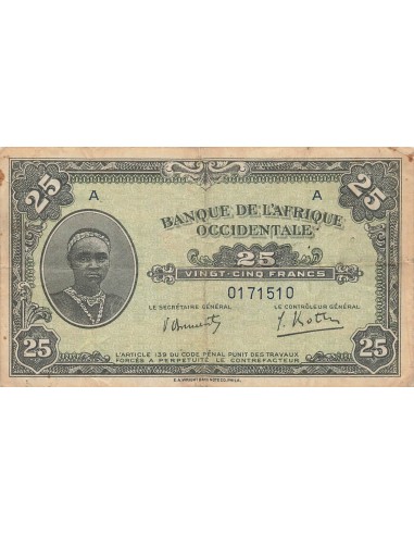 Afrique de l'Ouest 25 Francs - 14-12-1942 - P.30a 25 francs 1942