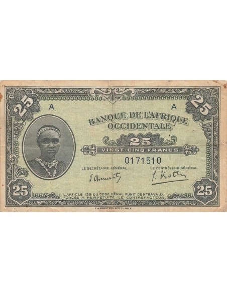 Afrique de l'Ouest 25 Francs - 14-12-1942 - P.30a 25 francs 1942