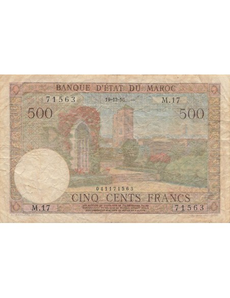 Maroc 500 Francs - 19-12-1956 - P.46 500 francs 1956