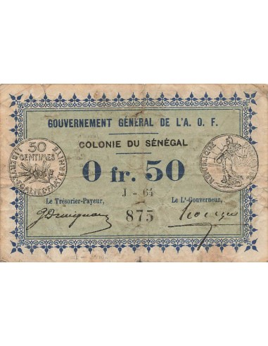 Sénégal 50 Centimes - 1917 - Filigrane Abeilles - P.1b 1000 francs 1917
