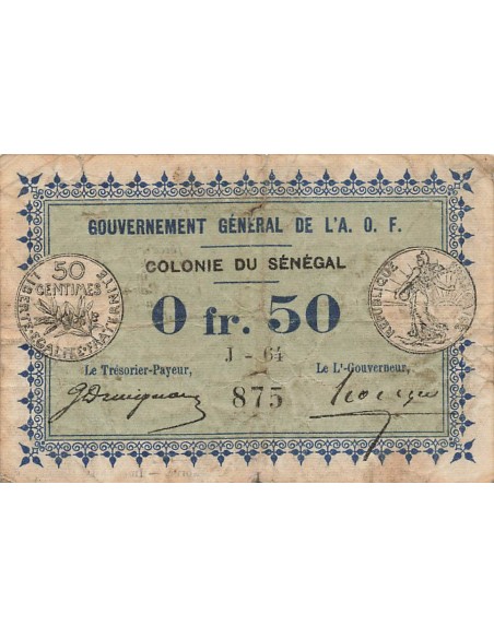 Sénégal 50 Centimes - 1917 - Filigrane Abeilles - P.1b 1000 francs 1917