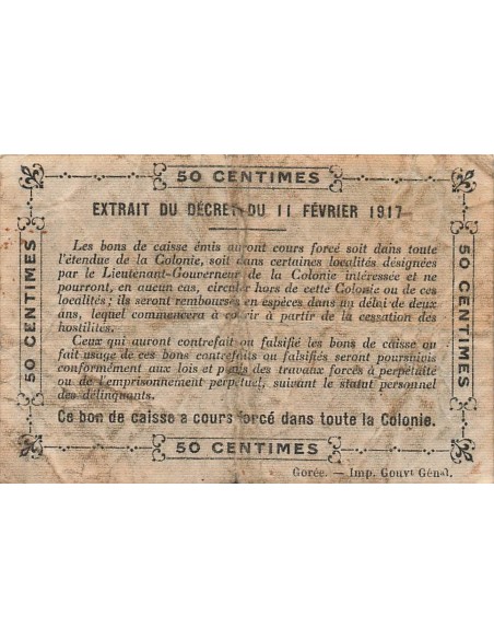 Sénégal 50 Centimes - 1917 - Filigrane Abeilles - P.1b 1000 francs 1917
