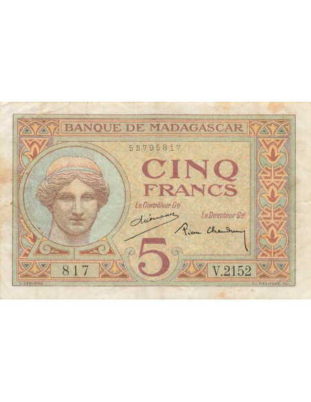 Madagascar 5 Francs - ND (1937-1947) - P.35b 5 francs 1937