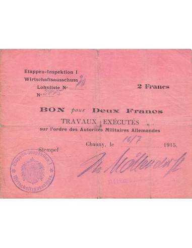 2 Francs - Travaux pour autorités allemandes - 1915 - Chauny - P.M3 2 francs 1915