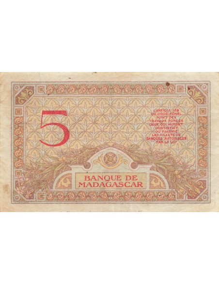 Madagascar 5 Francs - ND (1937-1947) - P.35b 5 francs 1937