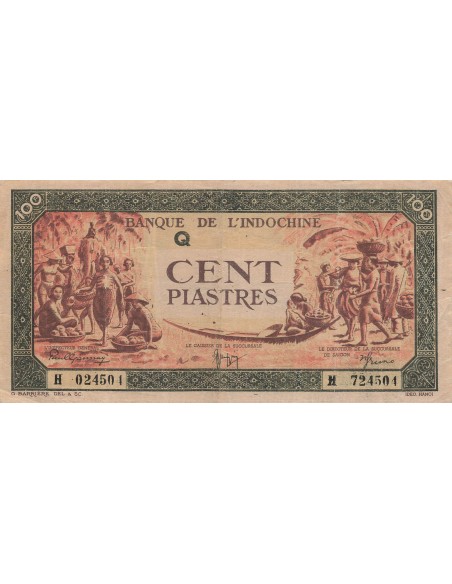 Indo-Chine Fr. 100 Piastres - ND (1942-45) - Lettre Q - P.73 100 piastres 1942