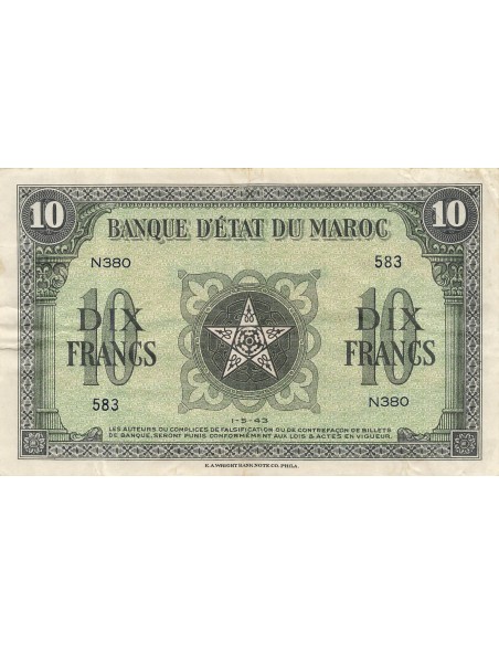 Maroc 10 Francs - 01-05-1943 - P.25 10 francs 1943