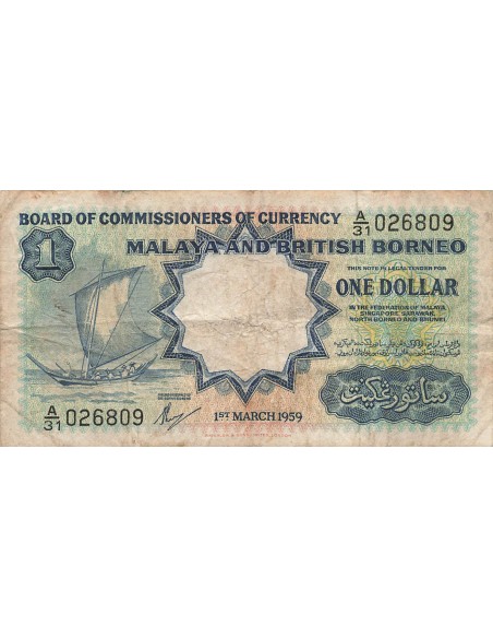 Malaya et Bornéo 1 Dollar - 1959 - P.8 1 dollar 1959