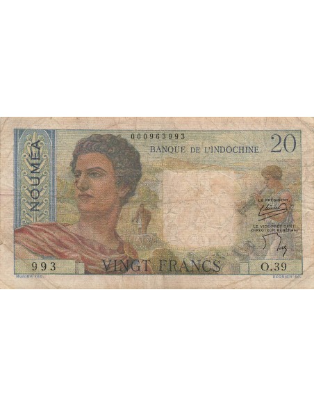 Nle Calédonie 20 Francs - Jeune berger - ND (1954-58) - P.50b 20 francs 1954