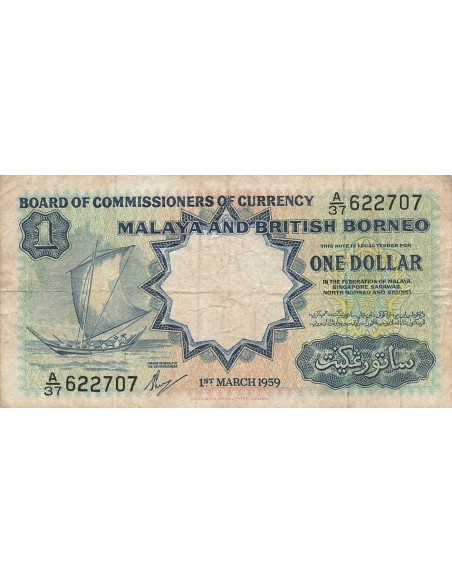 Malaya et Bornéo 1 Dollar - 1959 - P.8 1 dollar 1959
