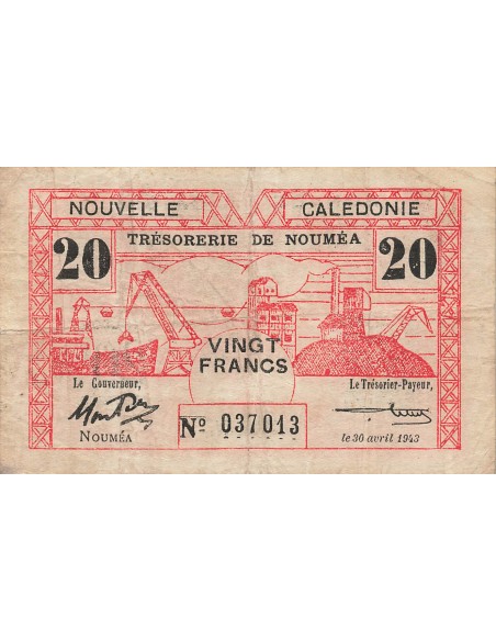 Nle Calédonie 20 Francs - 30-04-1943 - Nouméa - P.57a 20 francs 1943