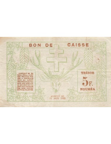 Nle Calédonie 5 Francs - 15-06-1943 - Nouméa - P.58 5 francs 1943