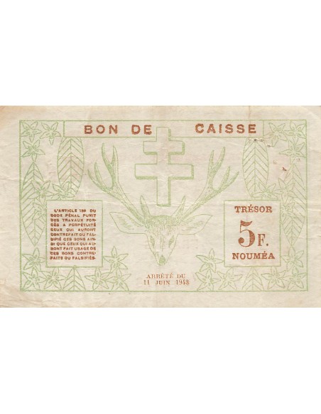 Nle Calédonie 5 Francs - 15-06-1943 - Nouméa - P.58 5 francs 1943